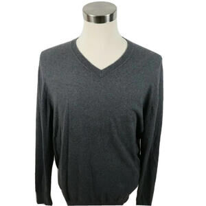 Claiborne Mens Cotton Cashmere V-Neck Solid Dark Gray Sweater XL